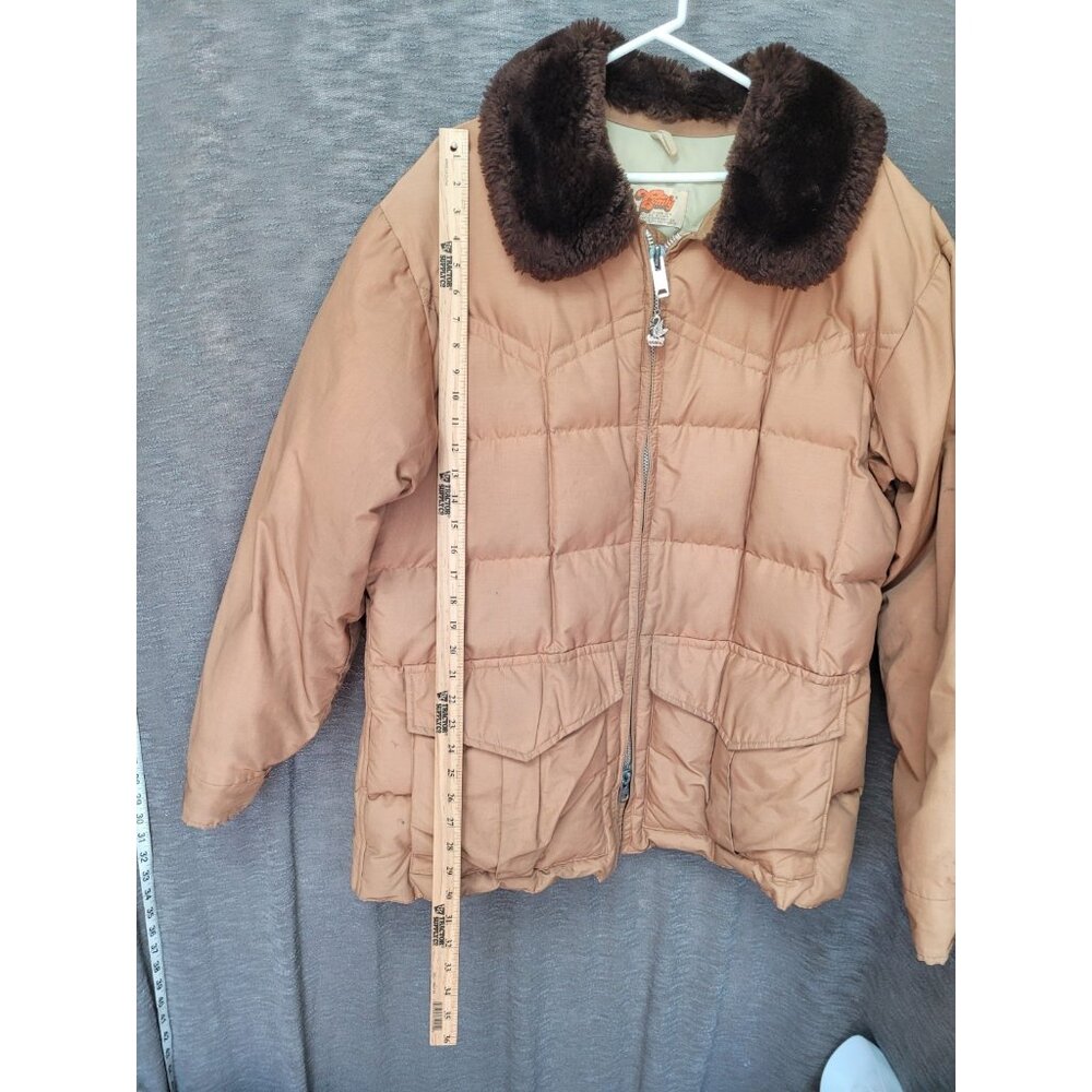 True Vintage Comfy Goose Down Jacket Coat Men XL “Fur” Collar Puffer USA 70s 60s - Picture 3 of 16